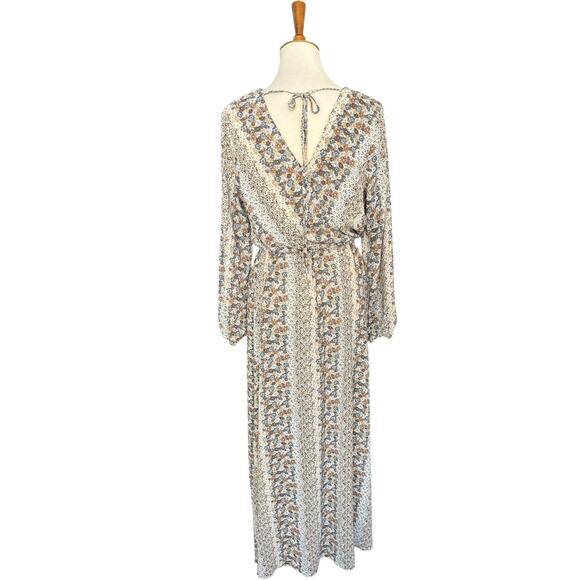 Sweet Lemon Long Sleeve Floral Flutter V Feminine Boho Maxi Dress Size Medium - Picture 11 of 12